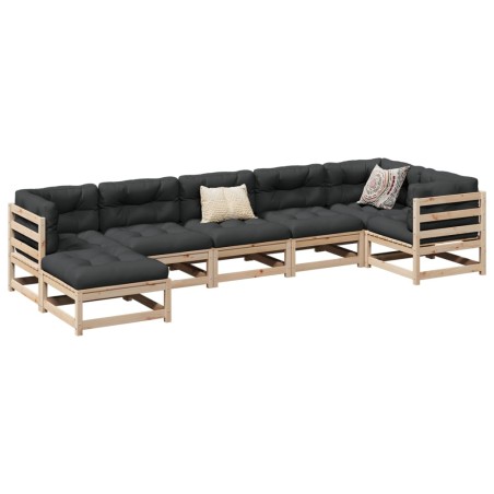 vidaXL Juego de sofás de jardín 7 piezas madera maciza de pino