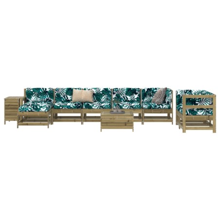 vidaXL Juego de sofás de jardín 10 pzas madera de pino impregnada