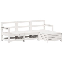 vidaXL Juego de sofás de jardín 4 pzas madera maciza de pino blanco