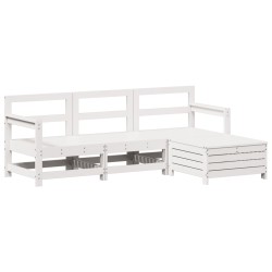 vidaXL Juego de sofás de jardín 4 pzas madera maciza de pino blanco
