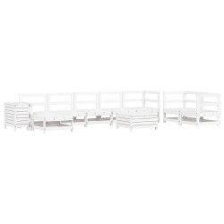 vidaXL Juego de sofás de jardín 10 pzas madera maciza de pino blanco