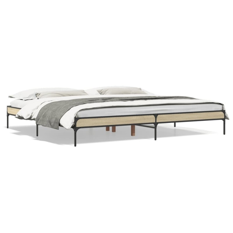 vidaXL Estructura cama madera ingeniería metal roble Sonoma 180x200 cm vidaXL Estructura cama madera ingeniería metal roble Sonoma 180x200 cm