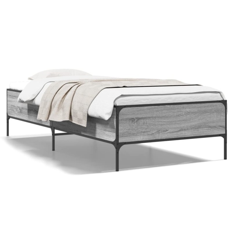 vidaXL Estructura cama madera ingeniería metal gris Sonoma 90x200 cm vidaXL Estructura cama madera ingeniería metal gris Sonoma 90x200 cm