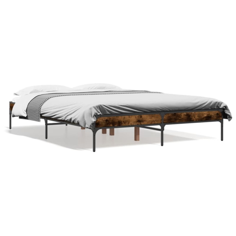 vidaXL Estructura cama madera ingeniería metal roble ahumado 120x200cm