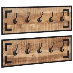 vidaXL Percheros 2 uds madera maciza de mango rugosa 80x8x25 cm