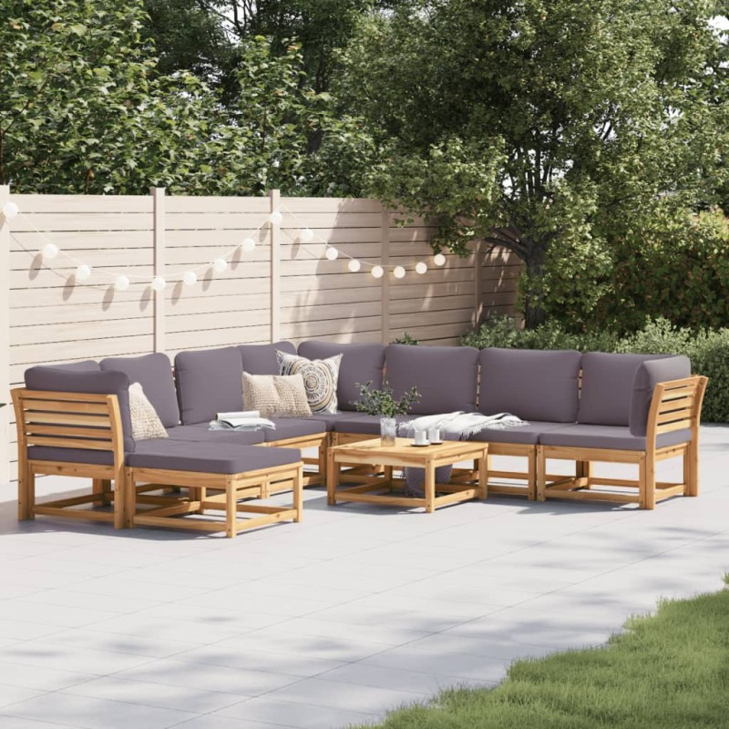 vidaXL Juego de muebles jardín 9 pzas con cojines madera maciza acacia vidaXL Juego de muebles jardín 9 pzas con cojines madera maciza acacia