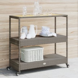 vidaXL Carrito de bar 3 niveles ratán PE y madera maciza acacia gris