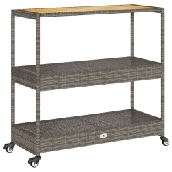 vidaXL Carrito de bar 3 niveles ratán PE y madera maciza acacia gris