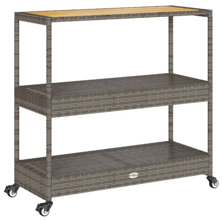 vidaXL Carrito de bar 3 niveles ratán PE y madera maciza acacia gris