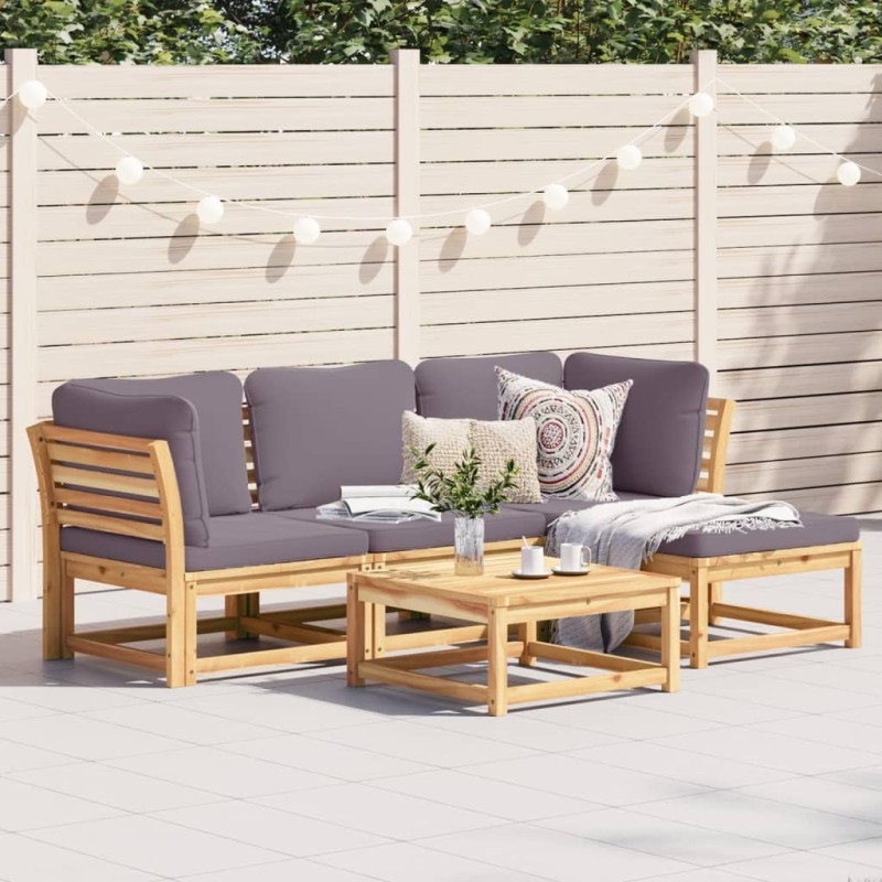 vidaXL Juego de muebles jardín 5 pzas con cojines madera maciza acacia vidaXL Juego de muebles jardín 5 pzas con cojines madera maciza acacia