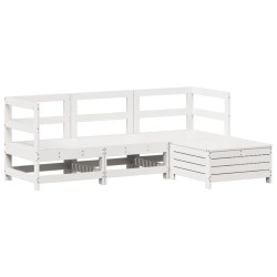 vidaXL Juego de sofás de jardín 4 pzas madera maciza de pino blanco