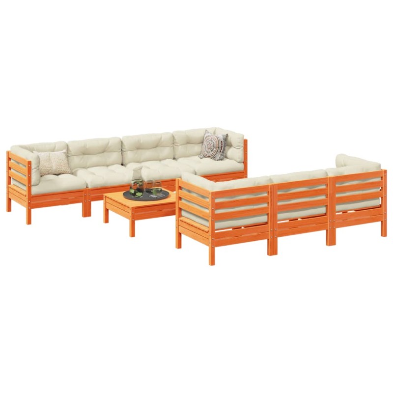 vidaXL Set de sofás jardín 8 pzas con cojines madera pino marrón cera vidaXL Set de sofás jardín 8 pzas con cojines madera pino marrón cera