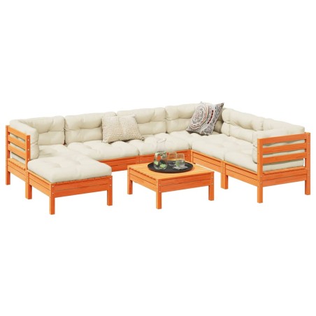 vidaXL Set de sofás jardín 8 pzas con cojines madera pino marrón cera