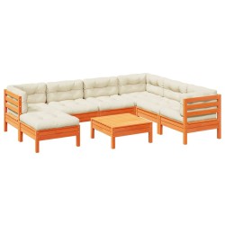 vidaXL Set de sofás jardín 8 pzas con cojines madera pino marrón cera