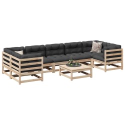 vidaXL Juego de sofás de jardín 8 pzas con conjines madera maciza pino