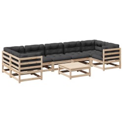 vidaXL Juego de sofás de jardín 8 pzas con conjines madera maciza pino