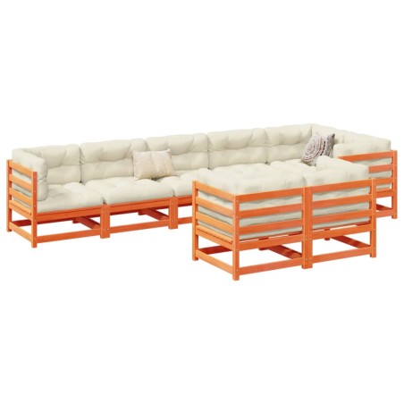 vidaXL Juego de sofás de jardín 8 pzas madera maciza pino marrón cera