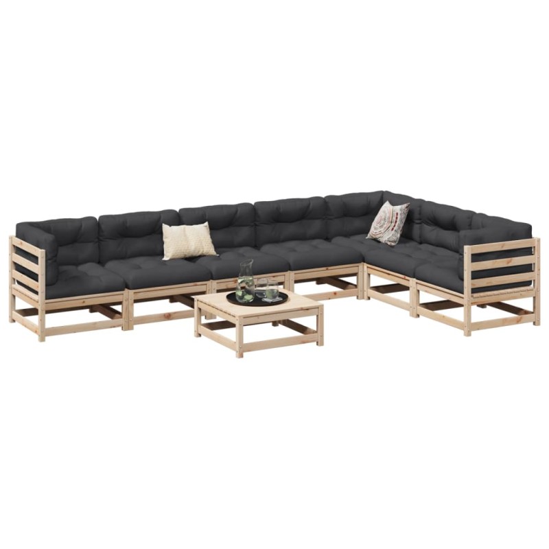 vidaXL Juego de sofás de jardín 8 pzas con conjines madera maciza pino