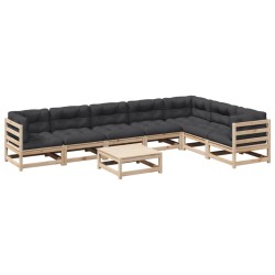 vidaXL Juego de sofás de jardín 8 pzas con conjines madera maciza pino