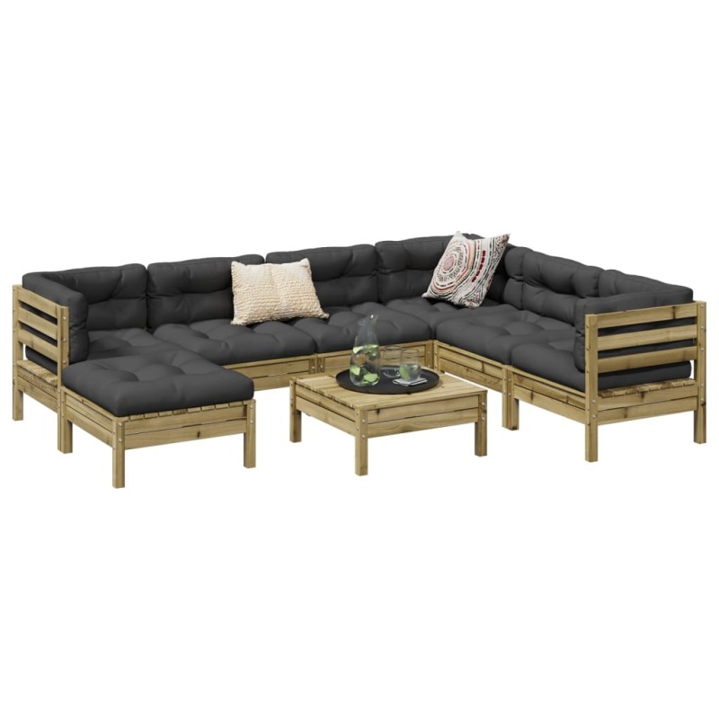 vidaXL Set de sofás jardín 8 pzas con cojines madera pino impregnada vidaXL Set de sofás jardín 8 pzas con cojines madera pino impregnada