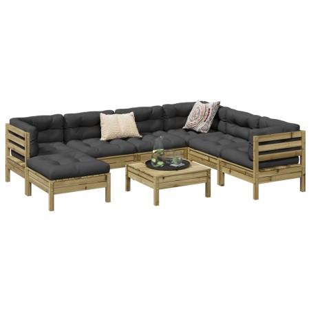 vidaXL Set de sofás jardín 8 pzas con cojines madera pino impregnada