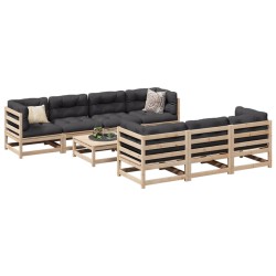 vidaXL Juego de sofás de jardín 8 pzas con conjines madera maciza pino