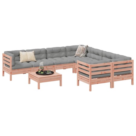 vidaXL Set de sofás jardín 9 pzas con cojines madera de abeto Douglas