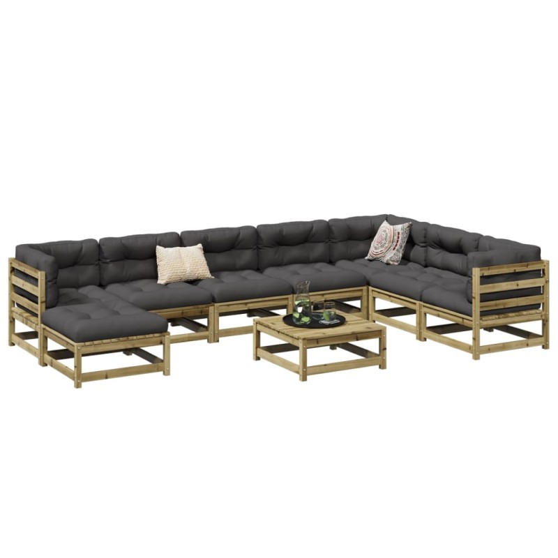 vidaXL Set de sofás jardín 9 pzas con cojines madera pino impregnada vidaXL Set de sofás jardín 9 pzas con cojines madera pino impregnada