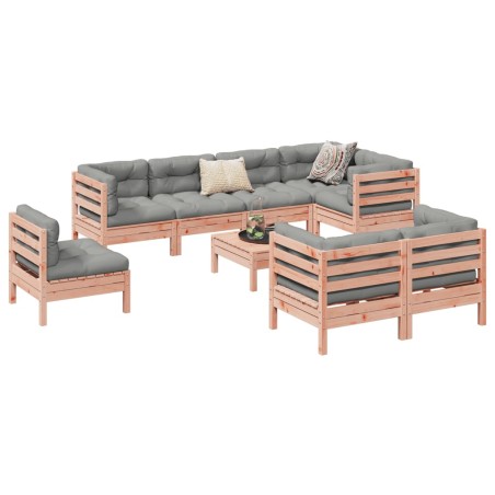 vidaXL Set de sofás jardín 9 pzas con cojines madera de abeto Douglas