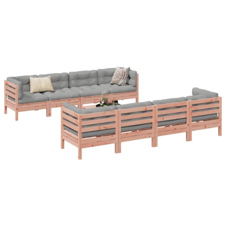 vidaXL Set de sofás jardín 9 pzas con cojines madera de abeto Douglas