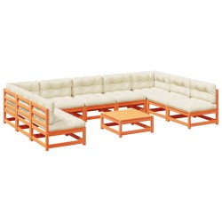 vidaXL Juego sofás jardín 10 pzas con conjines madera pino marrón cera