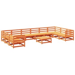 vidaXL Juego de sofás de jardín 11 pzas madera maciza pino marrón cera