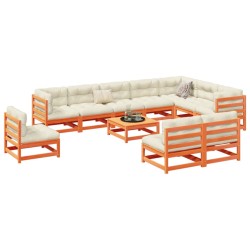 vidaXL Juego de sofás de jardín 11 pzas madera maciza pino marrón cera
