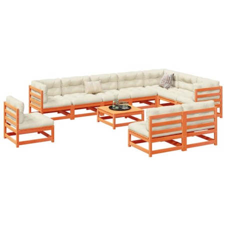 vidaXL Juego de sofás de jardín 11 pzas madera maciza pino marrón cera