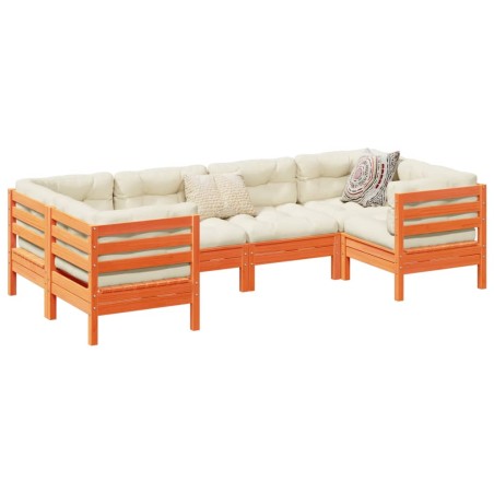 vidaXL Set de sofás jardín 6 pzas con cojines madera pino marrón cera