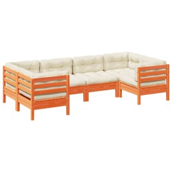 vidaXL Set de sofás jardín 6 pzas con cojines madera pino marrón cera