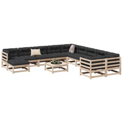 vidaXL Juego de sofás de jardín 12 piezas madera maciza de pino