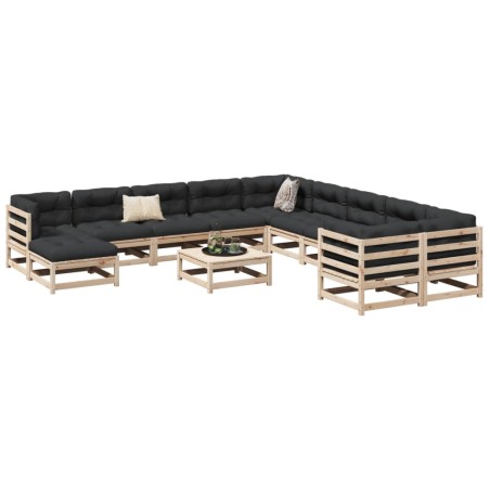 vidaXL Juego de sofás de jardín 12 piezas madera maciza de pino