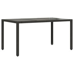 vidaXL Mesa de jardín superficie de vidrio ratán PE negro 150x90x75 cm