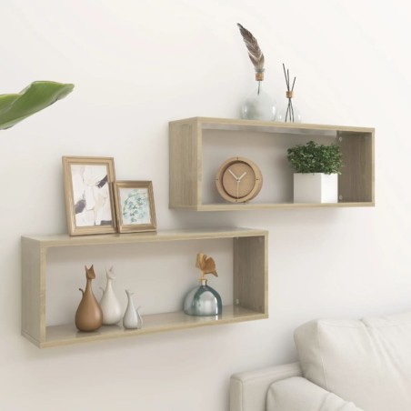 vidaXL Estante cubo pared 2 uds contrachapado roble Sonoma 60x15x23 cm