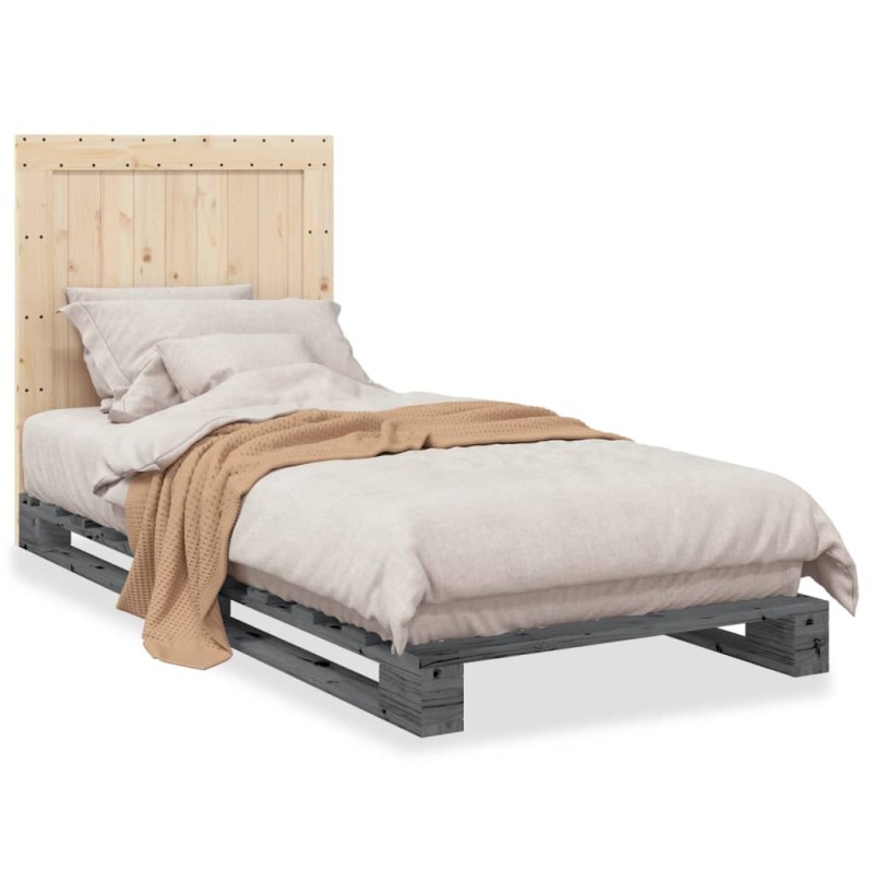vidaXL Estructura de cama con cabecero madera de pino gris 90x200 cm vidaXL Estructura de cama con cabecero madera de pino gris 90x200 cm