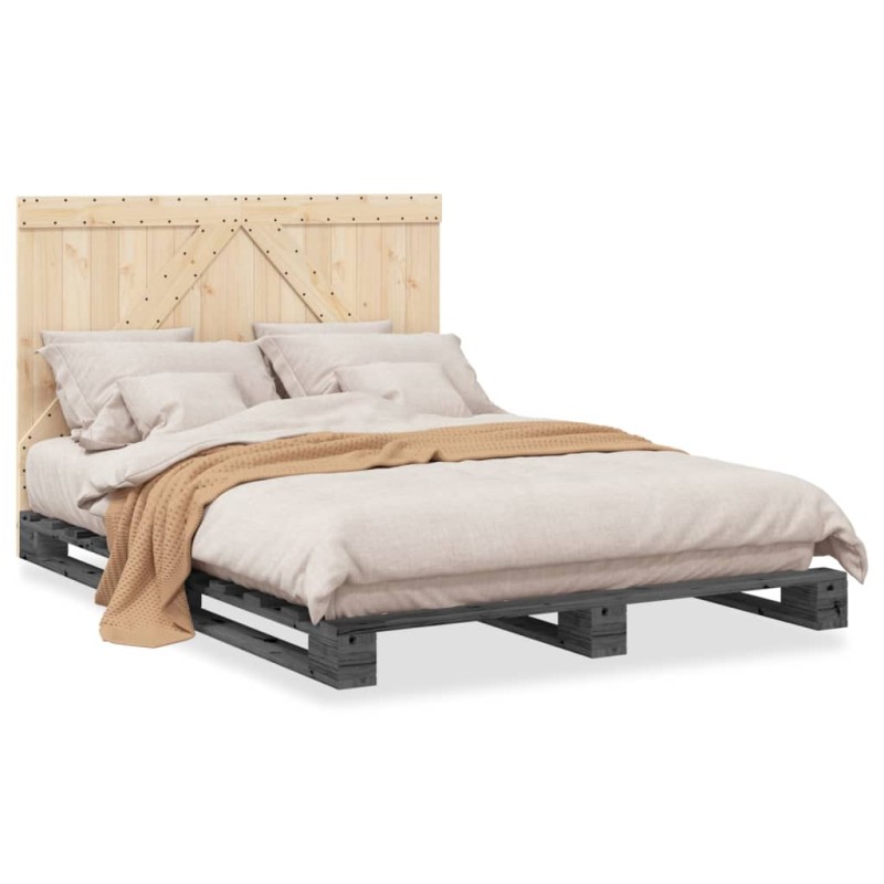 vidaXL Estructura de cama con cabecero madera pino gris 160x200 cm vidaXL Estructura de cama con cabecero madera pino gris 160x200 cm