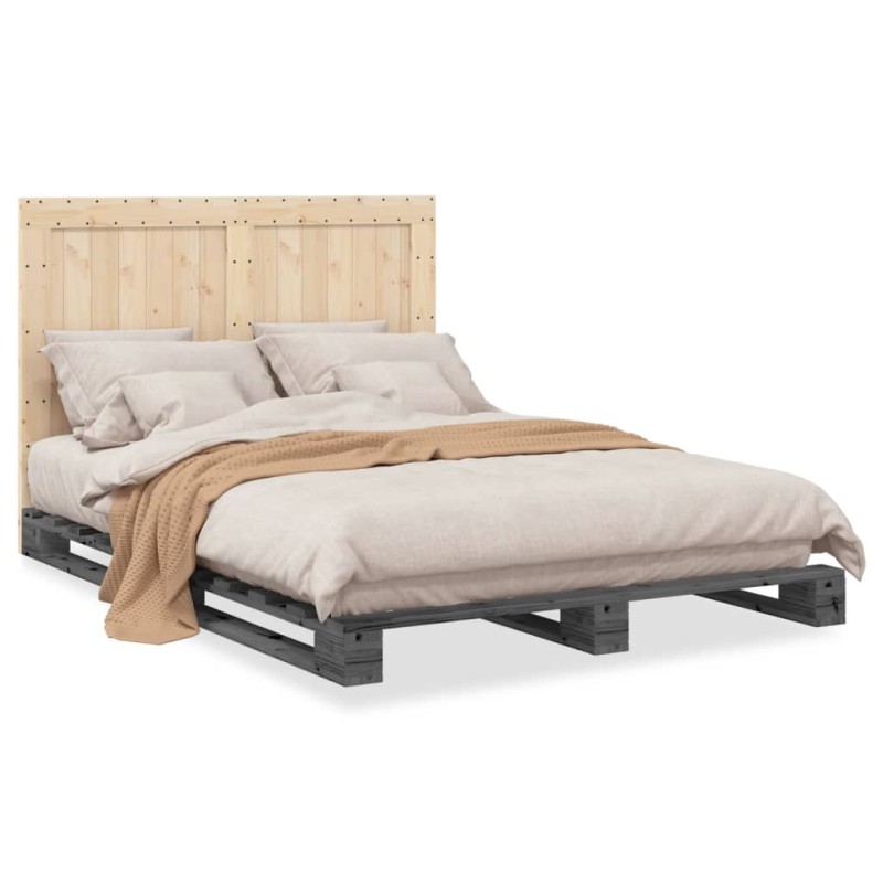 vidaXL Estructura de cama con cabecero madera pino gris 140x200 cm vidaXL Estructura de cama con cabecero madera pino gris 140x200 cm