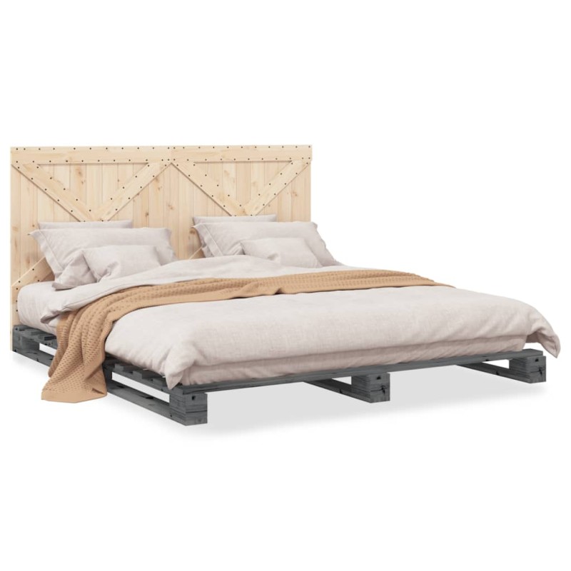 vidaXL Estructura cama con cabecero madera maciza pino gris 180x200 cm