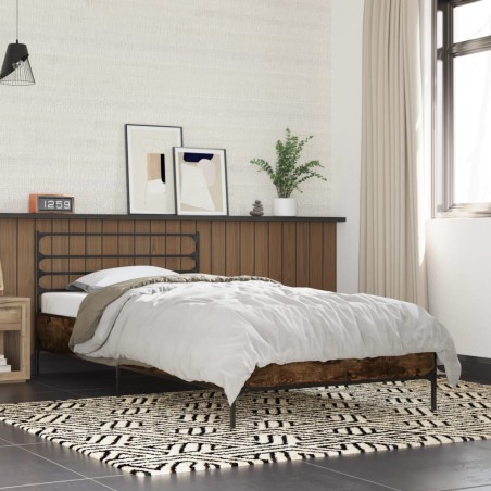 vidaXL Estructura cama madera ingeniería metal roble ahumado 90x190 cm