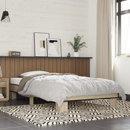 vidaXL Estructura cama madera ingeniería metal roble Sonoma 100x200 cm