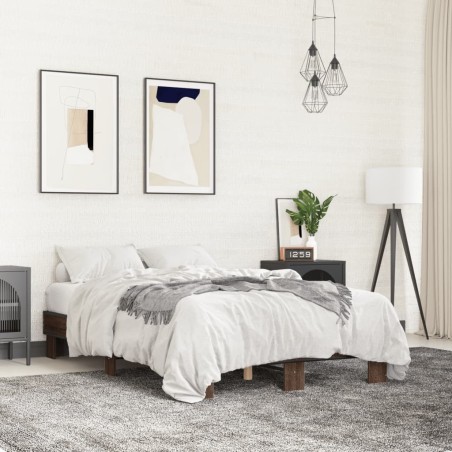 vidaXL Estructura cama madera ingeniería metal marrón roble 135x190 cm