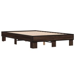 vidaXL Estructura cama madera ingeniería metal marrón roble 135x190 cm