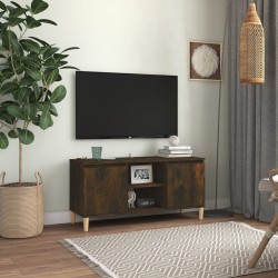 vidaXL Mesita de noche patas madera maciza roble ahumado 103,5x35x50cm
