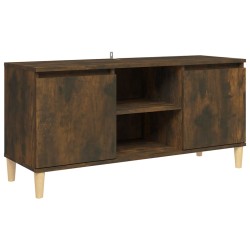 vidaXL Mesita de noche patas madera maciza roble ahumado 103,5x35x50cm